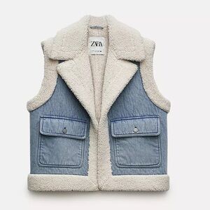Zara Blue Denim Vest with Cream Sherpa Lining